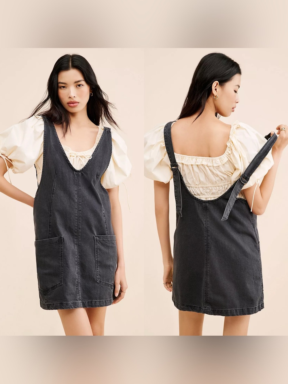 FREE PEOPLE We The Free High Roller Shirtall Black Denim Overall Mini Dress - XS